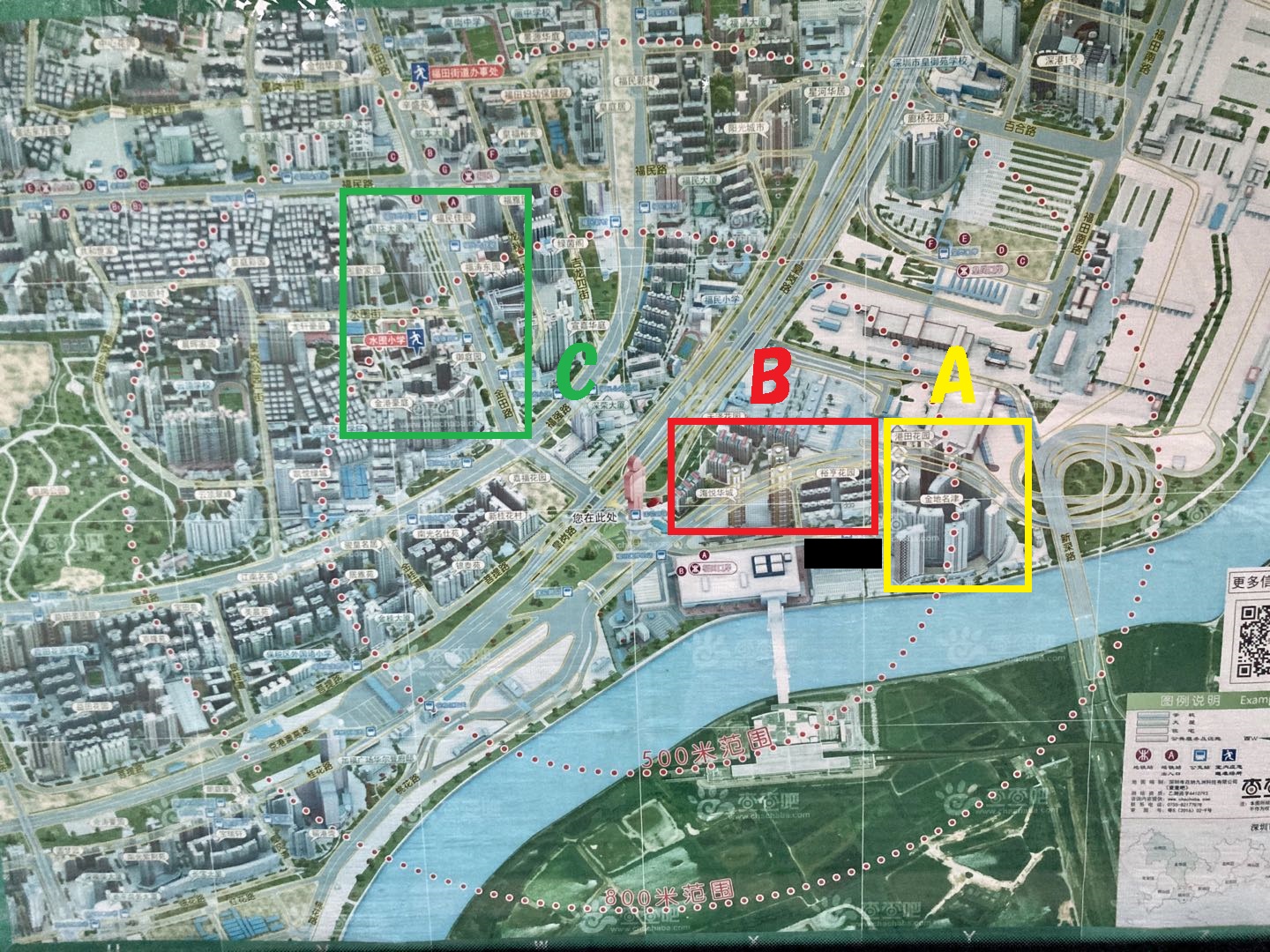 C地区とA地区（地図）